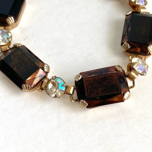 Vintage Root Beer Brown Rhinestone Bracelet Iridescent Aurora Borealis Crystal - Picture 3 of 8